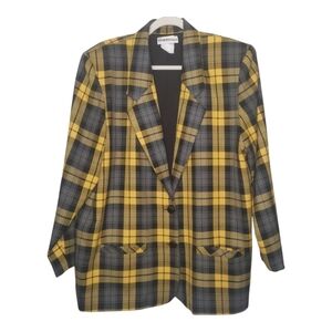 Split Decision‎ Vintage Yellow Gray Plaid Blazer Clueless 90s Preppy Y2K